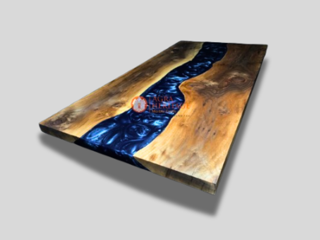 Epoxy transaparent resin tabletop-Royal Blue epoxy table-sofa-coffee-handmade living room tabletop-walnut wood table